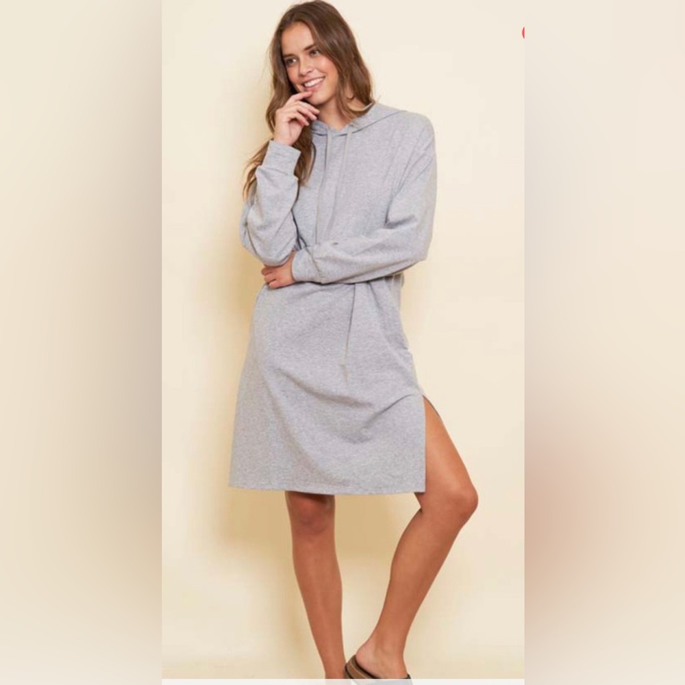 Heather Grey French Terry Midi Dress With Hood